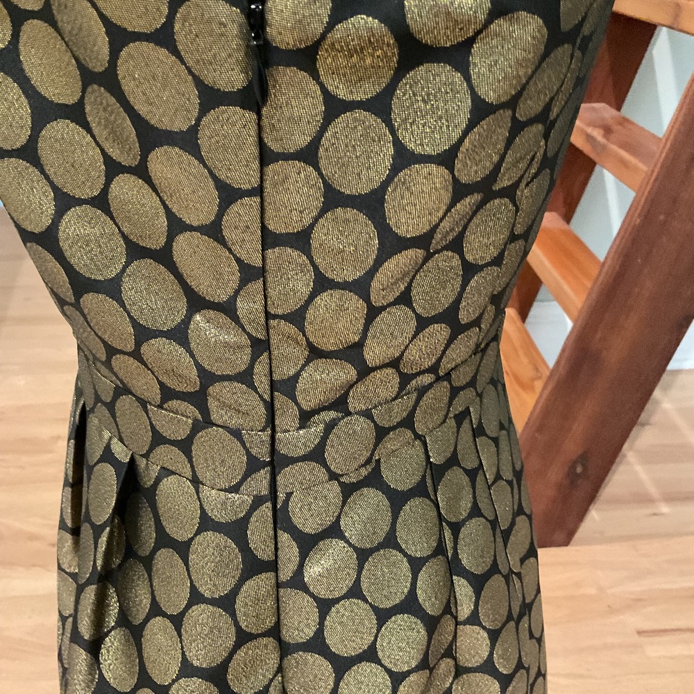 J Crew Factory Size 4 Dress Gold Black Metallic Dot Jacquard V Neck Dress - Picture 3 of 6